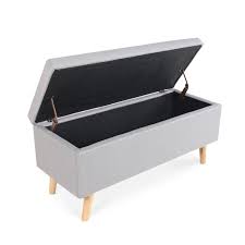 Le banc coffre c'est l'astuce rangement pour conserver une chambre à coucher en ordre, en boisn en osier, large choix de couleurs. Banquette Coffre De Style Scandinave Eline Tissu Gris