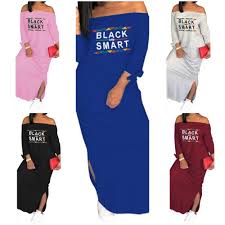 Pink Black Smart Word Printed Double Split Off Shoulder Maxi Dress Fashion Clothing Shoes Accessories With Images Black Smart Dresses Shoulder Maxi Dress Smart Dress