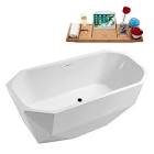 29W x 63L Glossy White Acrylic Bathtub and a Matte Black Center Drain with Tray Streamline