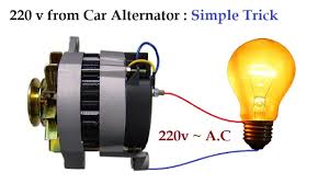 220v to 300v ac from 12v car alternator at low rpm amazing idea