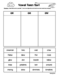 Plus an 'oa' and 'ow' cloze activity. Oe Oa And Ow Vowel Team Sorting Activity Worksheet By 4 Little Baers