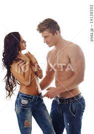 Sexy topless models advertise denim jeans - Stock Photo [14136502] - PIXTA