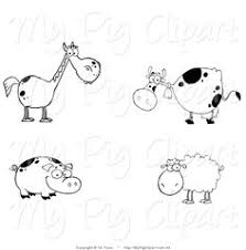 Barn House Clipart Black And White Clip Art Black And White Digital Farm Collage Of A Black And White Horse Cow Pig And Sheep Clip Art White Horse Animal Clipart