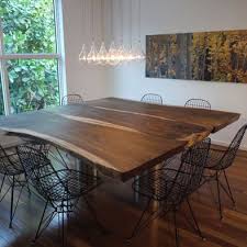 Wood Slab Table With Live Edges But Those Chairs Are Heinous Square Dining Room Table Square Dining Table Designs Wood Slab Dining Table