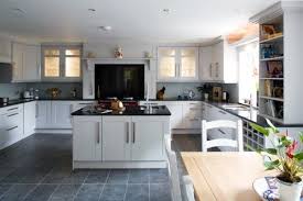 kitchen. white cupboards, black bench