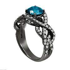 Unique Blue Diamond Engagement Ring Wedding Ring 14k Black Gold Vintage Style 1 90 Carat Certified Handmade Blue Diamond Engagement Ring White Diamond Rings Engagement Champagne Diamonds Engagement