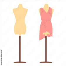Two Portno dummies are typical female figures. The mannequin with dress and  naked mannequin isolated on a white background. Simple illustration in a  flat style. A model for designer clothes. Stock-vektor |