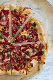 Antipasto Pizza With Salami And Roasted Red Peppers Taste And Tell Recipe Recipes Stuffed Peppers Pizza Lunch