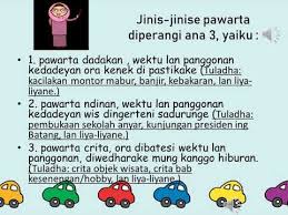 Pengertian pawarta adalah teks berita yang disajikan dalam bentuk bahasa jawa. Pawarta 2 Youtube