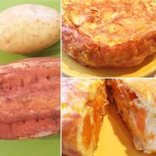 A Traditional Spanish Omelette Tortilla Is Made With Potato Patata Adding Sweet Potato Batata Is A Winner With Chil Cooking Easy Meals Spanish Omelette