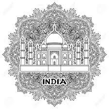 Commonwealth games coloring pages & posters. India Pattern With Taj Mahal On Floral Mandala Black And White Royalty Free Cliparts Vectors And Stock Illustration Image 65355135