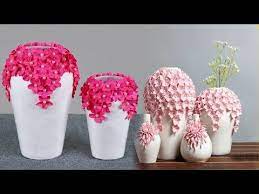 Beautiful Flower Vase Making At Home Paper Flower Vase Make Youtube Paper Flowers Craft Paper Flower Vase Flower Vase Making