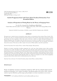 Maybe you would like to learn more about one of these? Pdf Analisis Penggunaan Kata Sendi Nama Dalam Penulisan Berdasarkan Teori Kesalahan Bahasa Analysis Of Preposition In Writing Based On The Theory Of Language Error