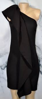 Calvin Klein Black One Shoulder Cocktail Dress 2 Front Drape Ruffle Accent Lined Calvinklein Sheathdress Partyco One Shoulder Cocktail Dress Dresses Fashion