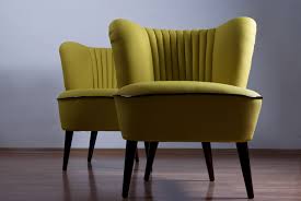 Restored Classic Club Chair Covered With Banana Colored Upholstery Fabric Www Updatechair Com Lounge Chair Restaurant Chairs For Sale Vintage Lounge Chair
