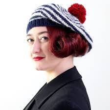 Buy Beret, Breton Stripes, Nautical Style Hat, Winter Hat, Navy Blue, White  and Red Tam, Pure Wool Hat, Hand Knitted Beret, UK Seller Online in India