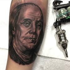 Black and gray portrait tattoo. Tattoo Uploaded By Tattoodo Ben Franklin Tattoo By Orks Orks Blackandgrey Portraittattoos Face Realism Realistic Benjaminfranklin Famouspeople Eyes Whiteink America Tattoooftheday 465134 Tattoodo