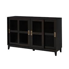 Home Decorators Collection Canonbury Ebony Wood Buffet Table With Glass Doors 55 30 In W X 34 In H Sk19239dr1 E The Home Depot Wood Buffet Black Buffet Dining Room Console Table