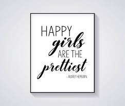 Black And White Striped Road Sign Australia Happy Girls Are The Prettiest Audrey Hepburn Quote Wall Art Printable Black And White Dorm Room Wall Art Printable Wall Art Living Room White Room Decor