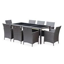 Salon de jardin table et chaises. Salon De Jardin Tavola 8 Marron Chocolat En Resine Tressee Table D Exterieur 195cm Avec 8 Fauteuils