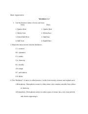 Textures & definitions (polyphonic / homophonic etc) with examples learn with flashcards, games and more — for free. Music Appreciation Worksheet 1 2 Music Appreciation Worksheet 1 2 1 List The Duration Names Of Notes And Rests Notes Rests 1 Quarter Note 1 Course Hero
