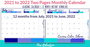 Horizontal and vertical format (landscape and portrait document orientation); Beautiful And Colorful 2021 To 2022 Two Page Monthly Calendar Curious
