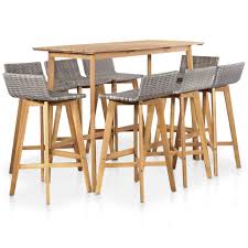 Minsk 130cm large square oak dining table seating 8. Tidyard Outdoor Bar Set Of 9 Pieces Dining Table And Bar Chairs Garden Indoor Furniture Set For 8 Seater Poly Rattan Solid Acacia Wood Buy Online In Saint Vincent And The Grenadines At Saintvincent Desertcart Com
