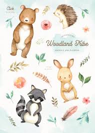 Woodland Tribe Watercolor Clip Art Woodland Animals Kids Etsy Cute Drawings Watercolor Clipart Woodland Animals
