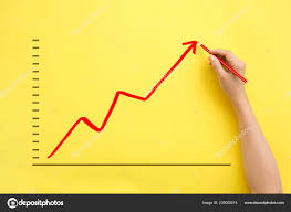 hand drawing business growth chart upward stock photo