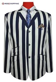 Black And White Striped Jacket Mens Mod Retro Indie 60s Navy Blue Stripe Boating Blazer Jacket For Men 60s Men S Fashion Gents Coat Blazers For Men