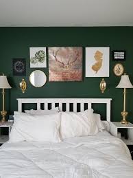 Dark Green Accent Wall With Gold Details Green Accent Walls Green Bedroom Walls Bedroom Green