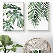 Watercolor Green Leaves Canvas Posters Canvas Wall Art Botanical Wall Art Living Room Art Prints