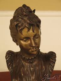 L39695E: French A. ROLLE 20th Century Signed Bronze Bust of Woman