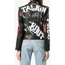 Faith Connexion Hand Painted Biker Jacket 3 510 Liked On Polyvore Featuring Outerwear Ja Leather Jackets Women Designer Leather Jackets Jackets For Women