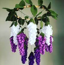This Wisteria Mobile Features 8 White Wisteria Flowers 8 Light Purple Wisteria Flowers And 5 Deep Purple Wiste Purple Wisteria Paper Flowers Paper Flowers Diy