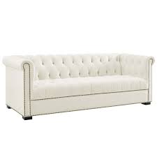 Plush cushions upholstered in leatherette. Heritage Performance Velvet Sofa Contemporary Modern Furniture Modway