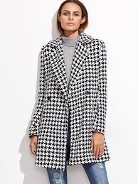 Black And White Houndstooth Coat Women S Shop Black And White Houndstooth Coat Online Shein Offers Black And White Houndstooth Coat Amp Houndstooth Coat White Jacket Outfit Blazer Outfits For Women