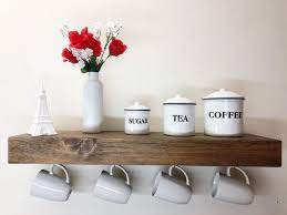 Floating Shelf With Coffee Mug Hooks Stained Etsy Coffee Shelf Floating Shelves Mugs