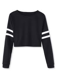 Black And White Sweatshirt For Girls Fashionable Cool Girl Black White Stripped Short Crop Long Sleeve Women Baseball T Shirt Onlin Black Girl Shirts Long Sleeve Baseball Shirts Long Sleeve Shirts