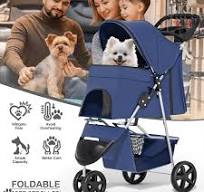 MoNiBloom 3 Wheel Folding Pet Dog Stroller, Foldable Lightweight Trolley with Storage Basket, Cup Holder and 360° Rotating Front Wheel for Small ...