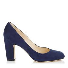 Jimmy Choo Womens Billie 85 Navy Suede Round Toe Pumps With Chunky Heel Navy Blue Pumps Niciest