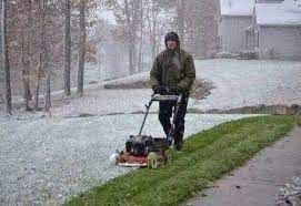 Spring In Kentucky Mowing The Snow Covered Grass Mowing Lawn Mower No Mow Grass