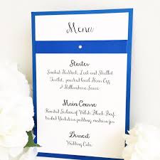 Royal Blue And White Pearlised Wedding Breakfast Menus With Ribbon Detail Wedding Breakfast Menus Wedding Breakfast Wedding Matches