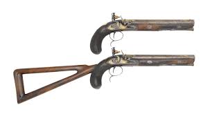 Bonhams : A Fine And Exceptionally Rare Cased Pair Of Gold-Inlaid 40-Bore  Flintlock Duelling Pistols Made For Lieutenant-Colonel Thomas Thornton