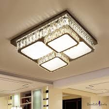 Minimal Led Flush Ceiling Light Chrome Squared Lighting Fixture With Faceted Crystal Shade In Warm White Light Beautifulhalo Com
