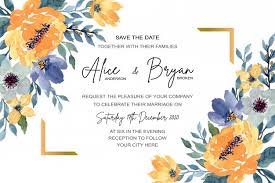 Blue and yellow flowers for wedding. Premium Vector Yellow And Blue Wedding Card Template With Floral Watercolor