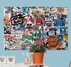 With wall art, you can create a common theme throughout your home interior, either as a striking contrast to the rest of a room, or to link styles and colours together. Famous Logo Modern Canvas Wall Art Tenstickers