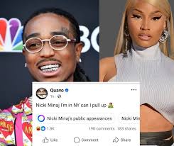 Quavo not playing about his Niece 30 गુाजी HuHoBo Quavo 1h Nicki Minaj 1'  in NY can pull up NR MLRF Nicki Minaj's public appearances AM 1.8K Nicki  Min 190 comments Like