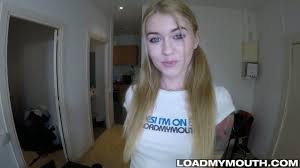 Blue eyed blonde Misha Cross gets a mouthful of cum after steamy pov blowjob