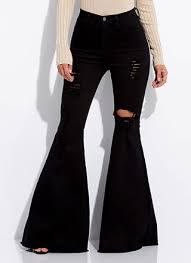 A white bell bottom jean styled with a striped blazer makes an excellent daytime look. Play Flare Distressed Bell Bottom Jeans Black Gojane Com